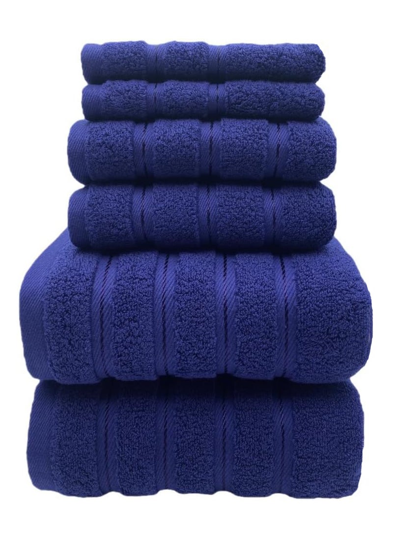 Luxury Bath Towel Set100% Cotton High Water Absorption Thickened Soft and Durable Hotel Bathroom Towels Sports Beach Spa Daily Household Size 2 (70 * 140cm) 2 (35 * 75cm) 2 (34 * 34cm) (Navy blue)