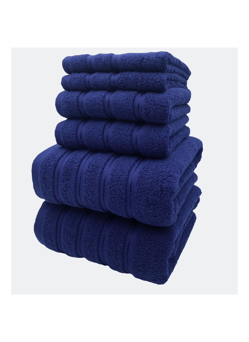 Luxury Bath Towel Set100% Cotton High Water Absorption Thickened Soft and Durable Hotel Bathroom Towels Sports Beach Spa Daily Household Size 2 (70 * 140cm) 2 (35 * 75cm) 2 (34 * 34cm) (Navy blue)