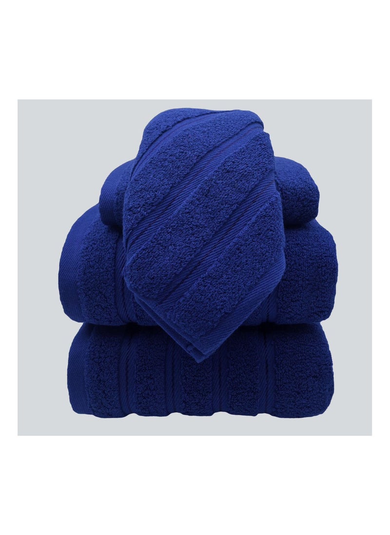 Luxury Bath Towel Set100% Cotton High Water Absorption Thickened Soft and Durable Hotel Bathroom Towels Sports Beach Spa Daily Household Size 2 (70 * 140cm) 2 (35 * 75cm) 2 (34 * 34cm) (Navy blue)