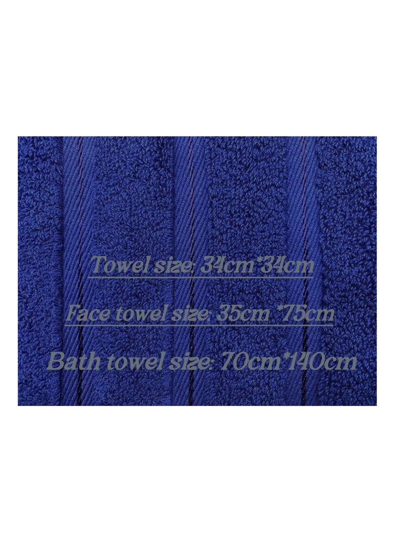 Luxury Bath Towel Set100% Cotton High Water Absorption Thickened Soft and Durable Hotel Bathroom Towels Sports Beach Spa Daily Household Size 2 (70 * 140cm) 2 (35 * 75cm) 2 (34 * 34cm) (Navy blue)