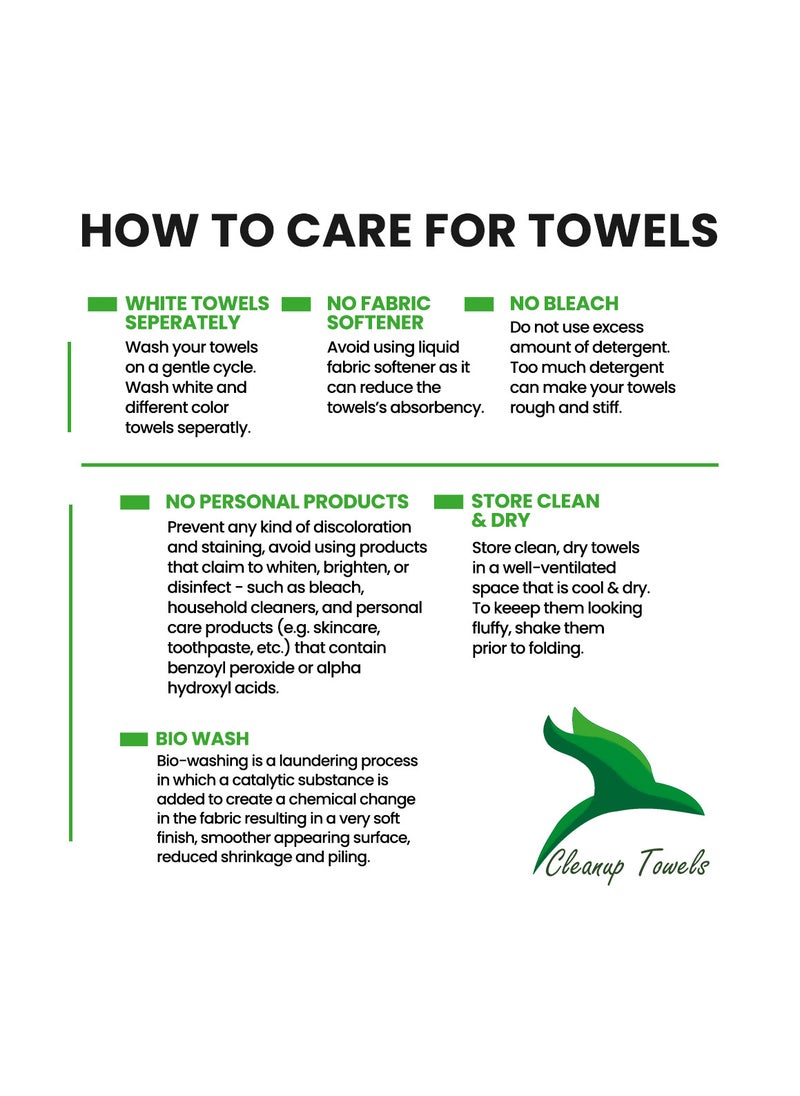 Cleanup Towels Set of 08. Durable Quality With Excellent Color Options Specially Designed To Match Your Washroom As You Desire. Well Absorbant Durable Lasts Long. 600 + GSM Guranteed.