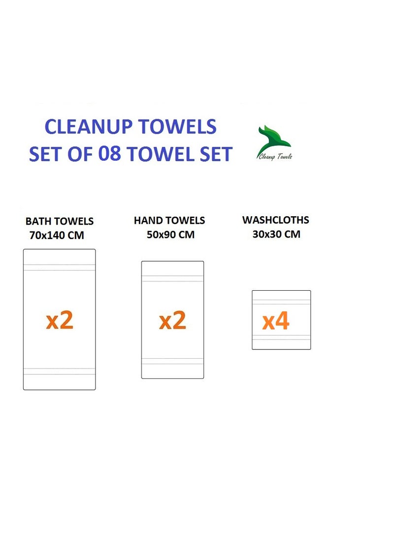 Cleanup Towels Set of 08. Durable Quality With Excellent Color Options Specially Designed To Match Your Washroom As You Desire. Well Absorbant Durable Lasts Long. 600 + GSM Guranteed.