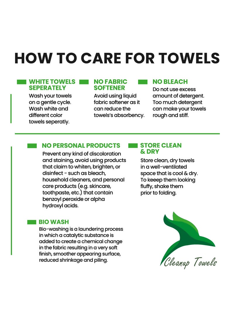 Cleanup Towels Set of 08. Durable Quality With Excellent Color Options Specially Designed To Match Your Washroom As You Desire. Well Absorbant Durable Lasts Long. 600 + GSM Guranteed.