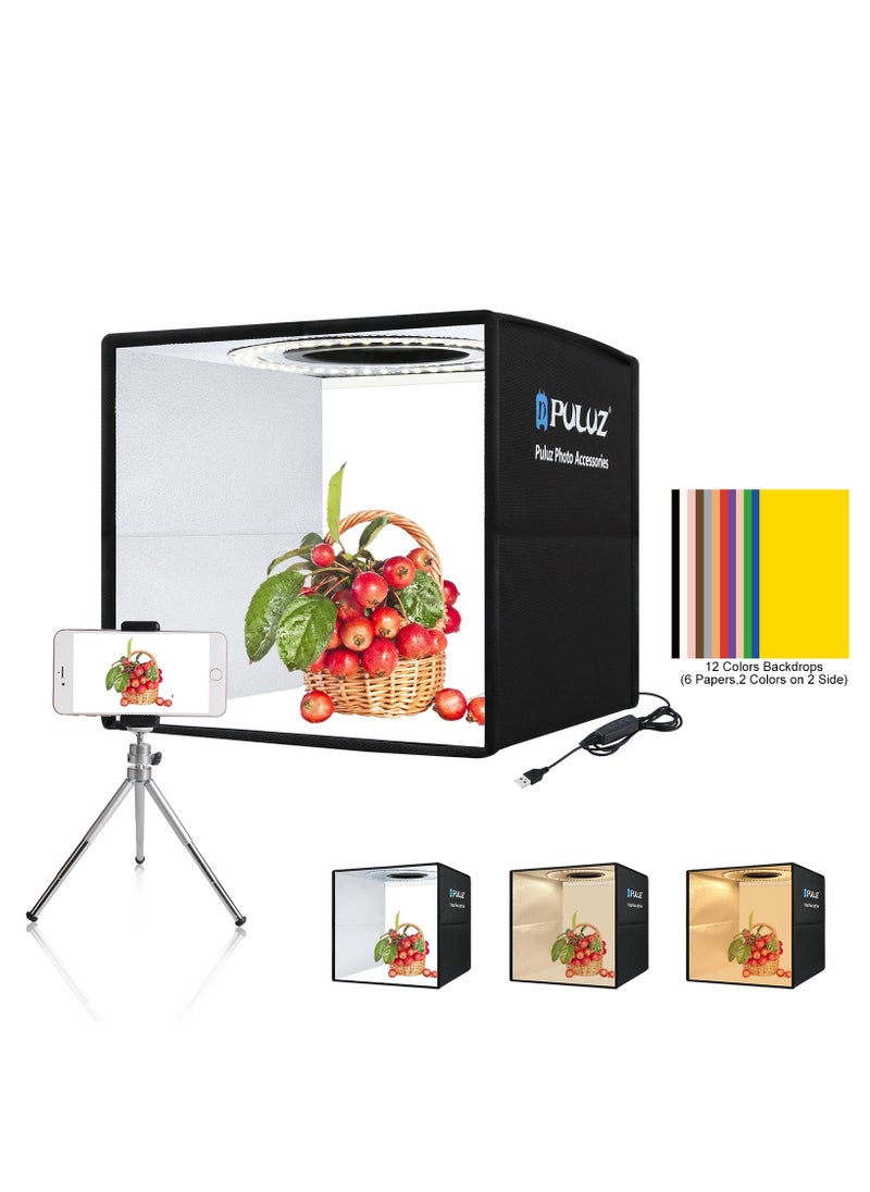 9.8Inch/25CM Photo Studio Box,  Mini Folding Lightbox LED Ring Light Portable Photo Studio Photography Shooting Tent Box Kit 12 Colors Backdrops USB Light Box for Phones DSLR Camera