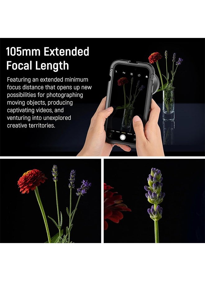 NEEWER HD 105mm macro lens is only suitable for 17mm threaded back plate, compatible with SmallRig NEEWER iPhone Samsung mobile phone cage case, comes with 17mm lens adapter, 46mm front thread, LS-26