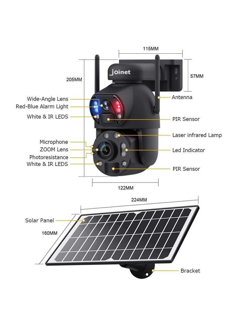 36X Zoom WIFI IP Solar Camera, 6MP, Metal Housing, Vandal-proof, Dual Lens, Wide Angle, Human Tracking, Colour & Laser IR Vision, Dual PIR Sensor, Alarm Lamp, Two-Way Audio, Preset Point & Guards