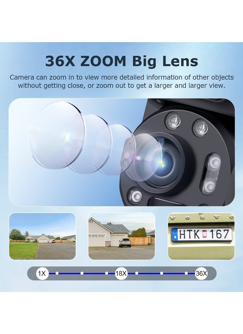 36X Zoom WIFI IP Solar Camera, 6MP, Metal Housing, Vandal-proof, Dual Lens, Wide Angle, Human Tracking, Colour & Laser IR Vision, Dual PIR Sensor, Alarm Lamp, Two-Way Audio, Preset Point & Guards