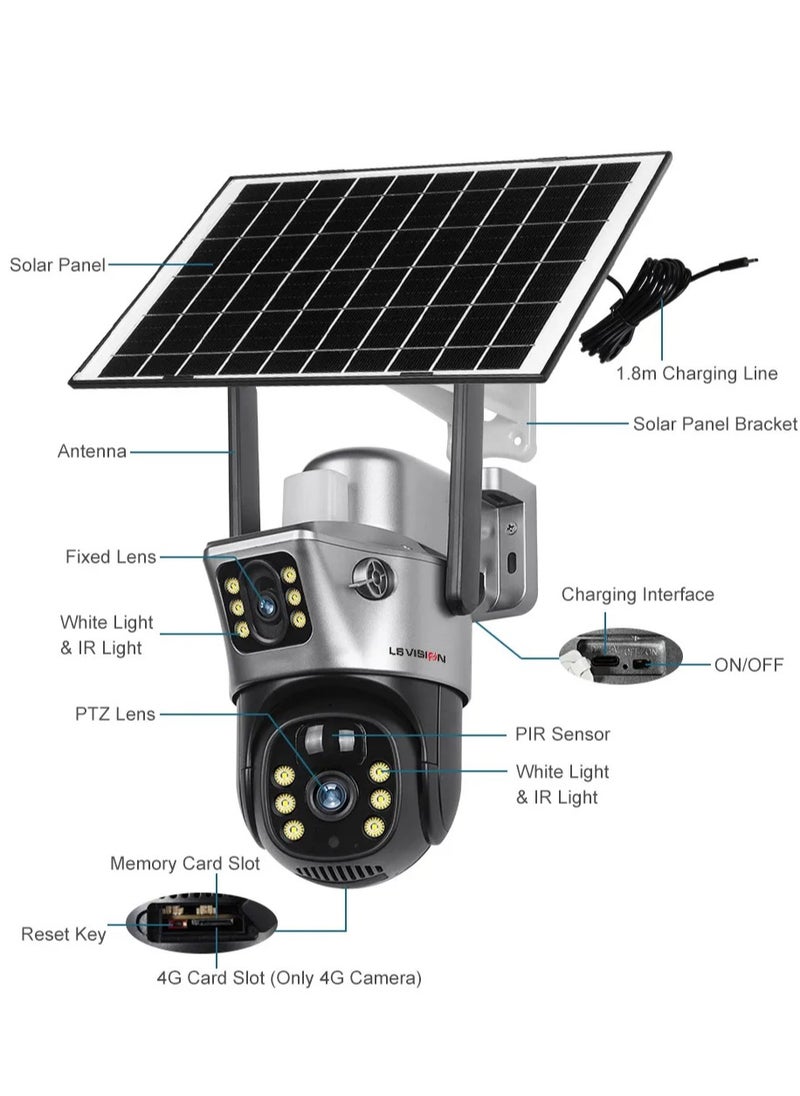 Dual Screen Solar Cell Phone 4G Surveillance Camera Solarcctv Night Vision Full Color HD WIFI