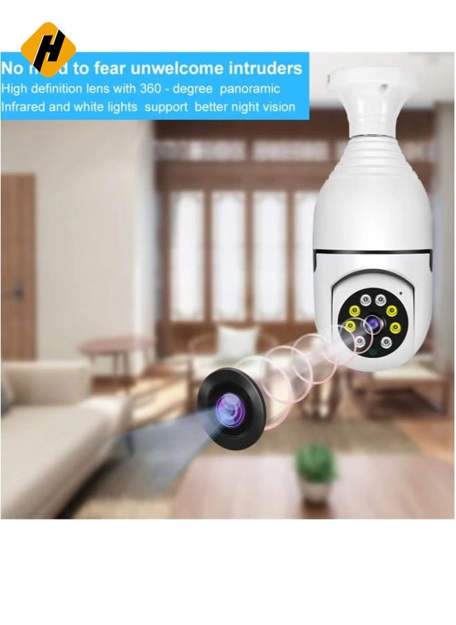 1080P Wireless Tovnet Wifi Pan/Tilt Light Bulb Security Camera, 360 Degrees 3.0MP Cam Home Surveillance CCTV Panoramic IP Camera, with Night Vision