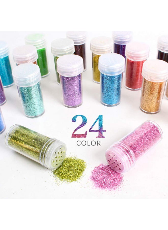 Extra Fine Glitter, Set of24 Colors Body Cosmetic Glitter, Nail Arts Face Hair Eye Lip Gloss Makeup Glitter, Slime,Tumbler and Epoxy Resin Crafts Loose Glitter Powder Shaker
