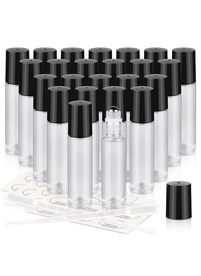 10Ml Roller Bottles For Essential Oils, 24 Pack Clear Roll On Bottles, Thick Glass Roller Bottles For Oils, With Stainless Steel Roller Balls, 2 Droppers