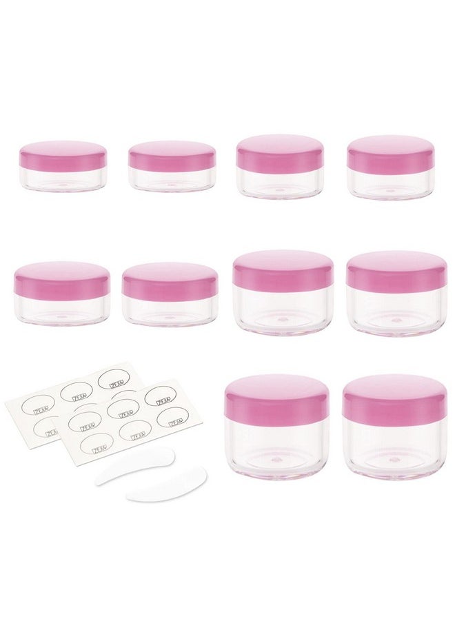 10Pcs Small Travel Containers, Pink Sample Containers With Screw Lids, 5 Size 3/5/10/15/20 Gram Sample Jars With 12Pcs Labels And 2Pcs Mini Disposable Spatula, Makeup Sample Containers Bpa Free