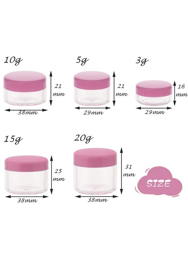 10Pcs Small Travel Containers, Pink Sample Containers With Screw Lids, 5 Size 3/5/10/15/20 Gram Sample Jars With 12Pcs Labels And 2Pcs Mini Disposable Spatula, Makeup Sample Containers Bpa Free