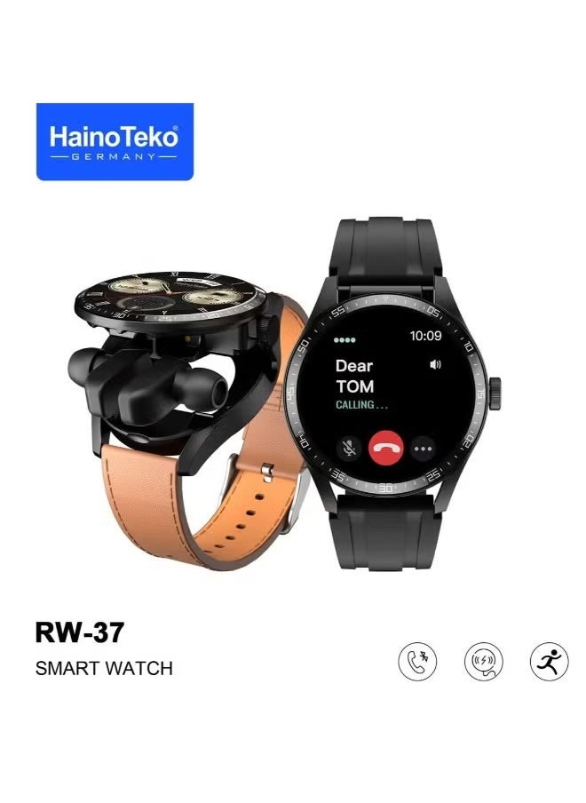 Haino Teko Germany RW37 Watch Buds Large Screen Round Shape AMOLED Display Smart Watch and Bluetooth Earbuds With 2 Pair Straps for Ladies and Gents