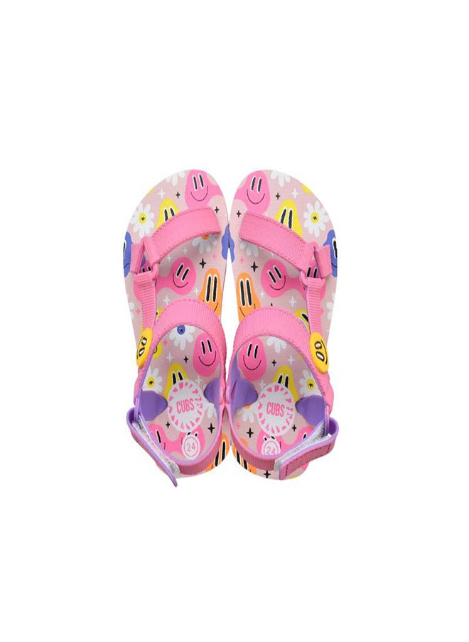 Smiles Print Everyday Wear Adjustable Back Strap Eva Sling Sandals For Girls Lightweight Easy To Wash And Anti-Slip Soles