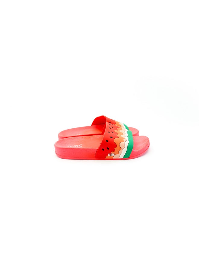 Watermelon Print Everyday Wear Eco-Friendly Pvc Slides For Kids Lightweight Easy To Wash And Anti-Slip Soles