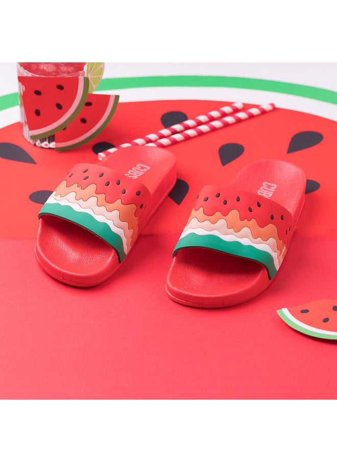 Watermelon Print Everyday Wear Eco-Friendly Pvc Slides For Kids Lightweight Easy To Wash And Anti-Slip Soles