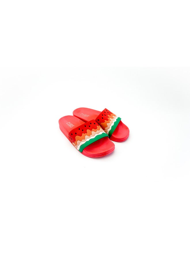 Watermelon Print Everyday Wear Eco-Friendly Pvc Slides For Kids Lightweight Easy To Wash And Anti-Slip Soles