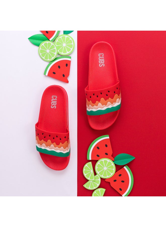 Watermelon Print Everyday Wear Eco-Friendly Pvc Slides For Kids Lightweight Easy To Wash And Anti-Slip Soles