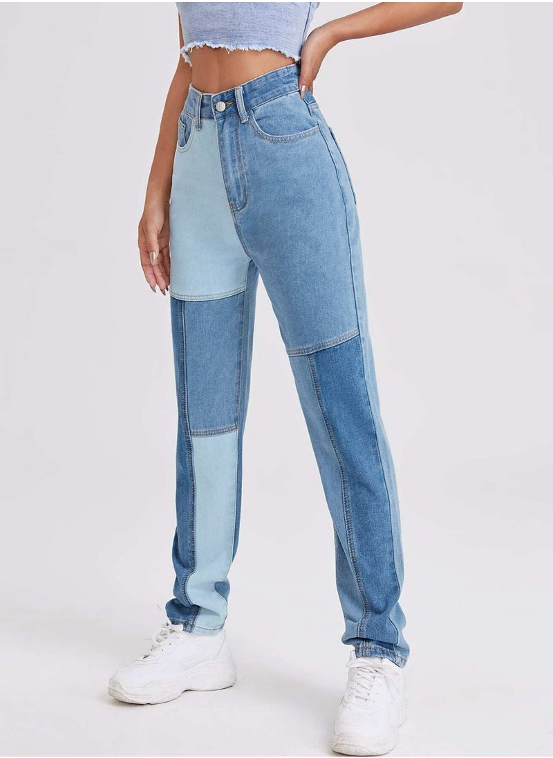 High Waist Colorblock Jeans