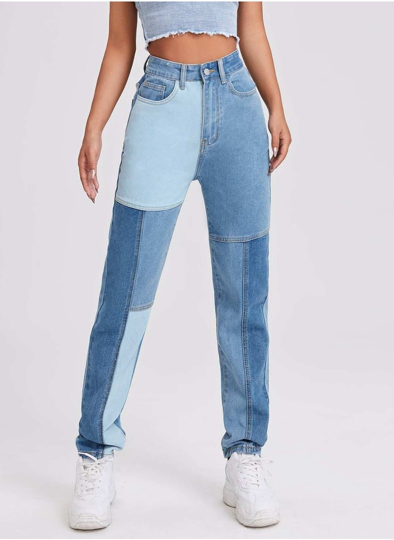 High Waist Colorblock Jeans