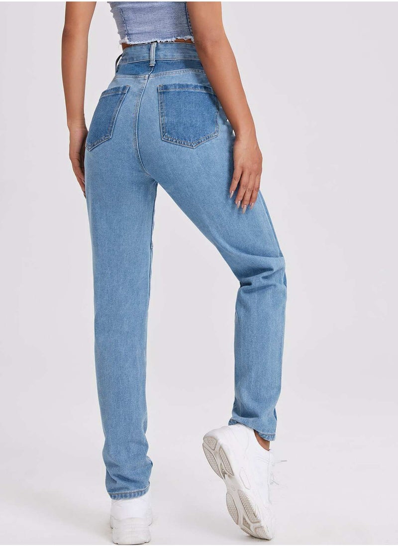 High Waist Colorblock Jeans