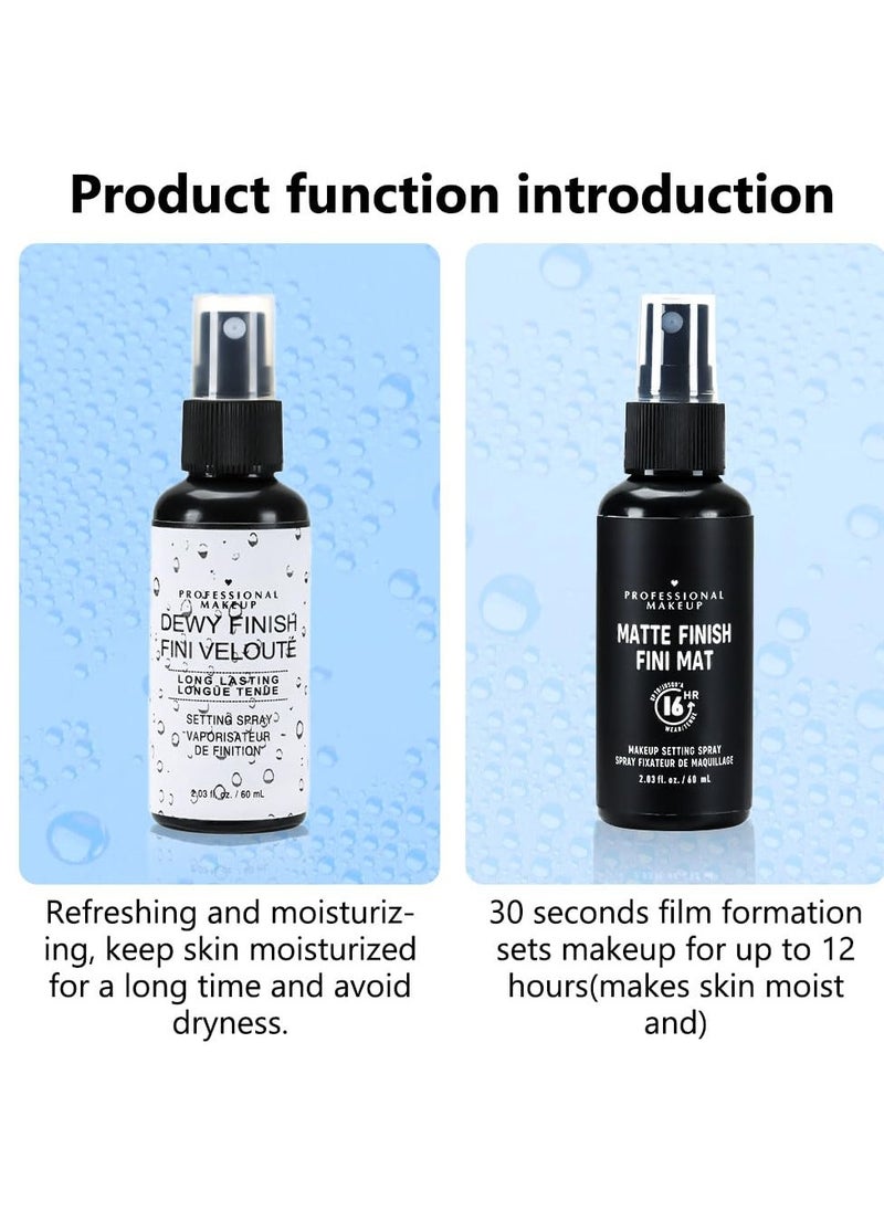 Face Setting Spray Set, 2 Pcs Glow Finish Hydrating Illuminating Setting Mist, Lightweight Long Lasting Refreshes Make Up Spray, Oil Control Setting Spray
