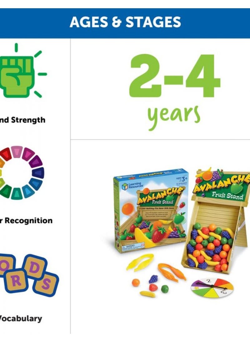 Learning Resources Avalanche Fruit Stand - 42 Pieces, Ages 3+ Toddler Learning Toys, Fine Motor/Grip Game, Develops Color Matching Skills, Preschool Toys