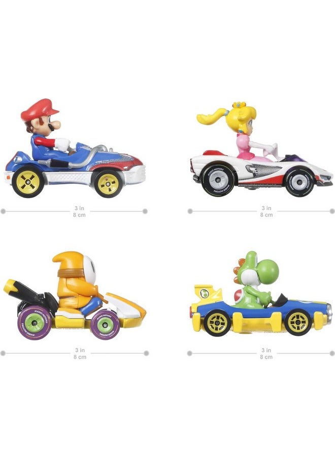 Mario Kart Toy Vehicle 4-Pack, Collectible Set Of 4 Fan-Favorite Characters Includes First-Appearance Orange Shy Guy