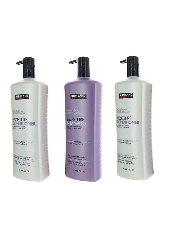 Signature Shampoo & Conditioner Bundle - One Professional Salon Formula Moisture Shampoo + Two Conditioners (33.8 Fl. Oz Each)
