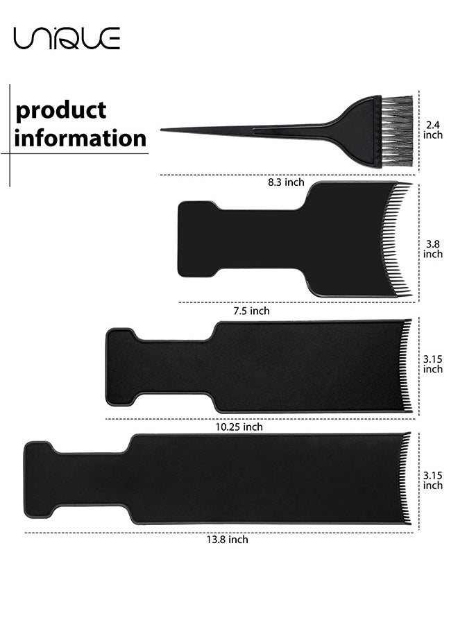 4Pcs Highlighting Board and Brush Kit Flat Top Paddle Board Comb Hair Highlighting Sectioning Comb Set Hair Coloring Brush，3Pcs Tinting Paddles 1Pcs Hair Coloring Brush - For Hair Dye & Salon Uses