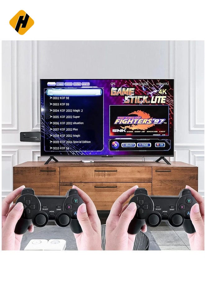 2.4G Wireless Controller Gamepad Console Stick Plug and Play Video Game Stick with 10000+ Games 9 Classic Emulators 4K High Definition HDMI Output for TV with Dual 2.4G Wireless Controllers