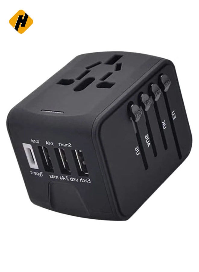 Universal Travel Adapter with 4 Ultra-Fast USB Port and 1 Ultra-Fast USB Type C Port and Power Socket