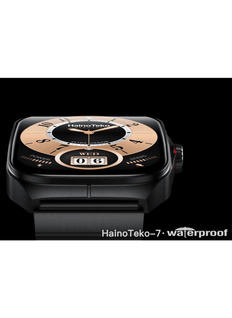 HainoTeko-7 Curved AMOLED Display Waterproof Smartwatch with Voice Assistants 3 Straps and Charging Cable Designed For Ladies and Gents Black