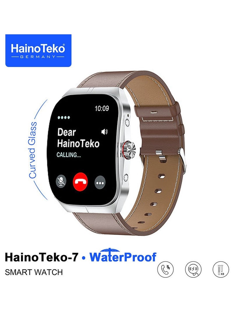 HainoTeko-7 Curved AMOLED Display Waterproof Smartwatch with Voice Assistants 3 Straps and Charging Cable Designed For Ladies and Gents Silver