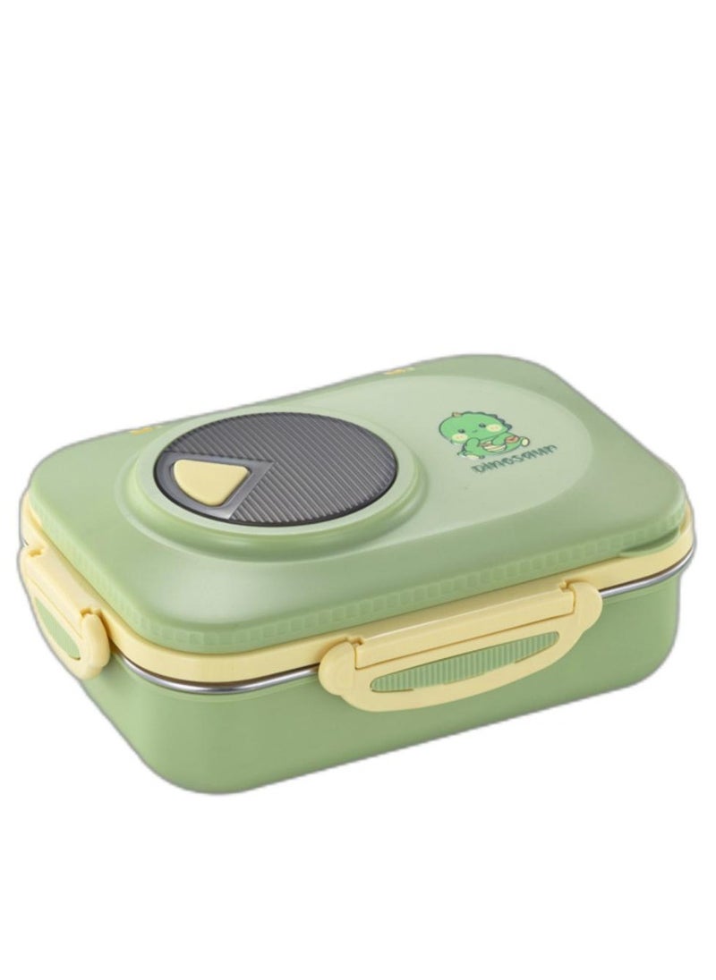 Bento Lunch Box Durable Leakproof Containers With 3 Compartments For Kids Stainless Steel (Green)