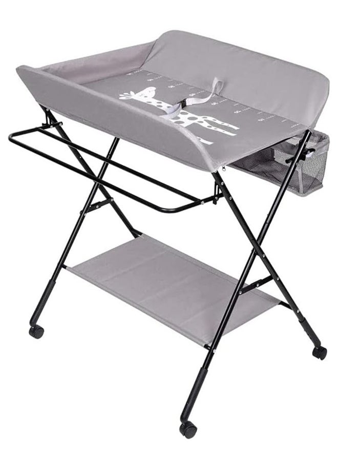 Foldable Baby Changing Table With Wheels And Storage Bag