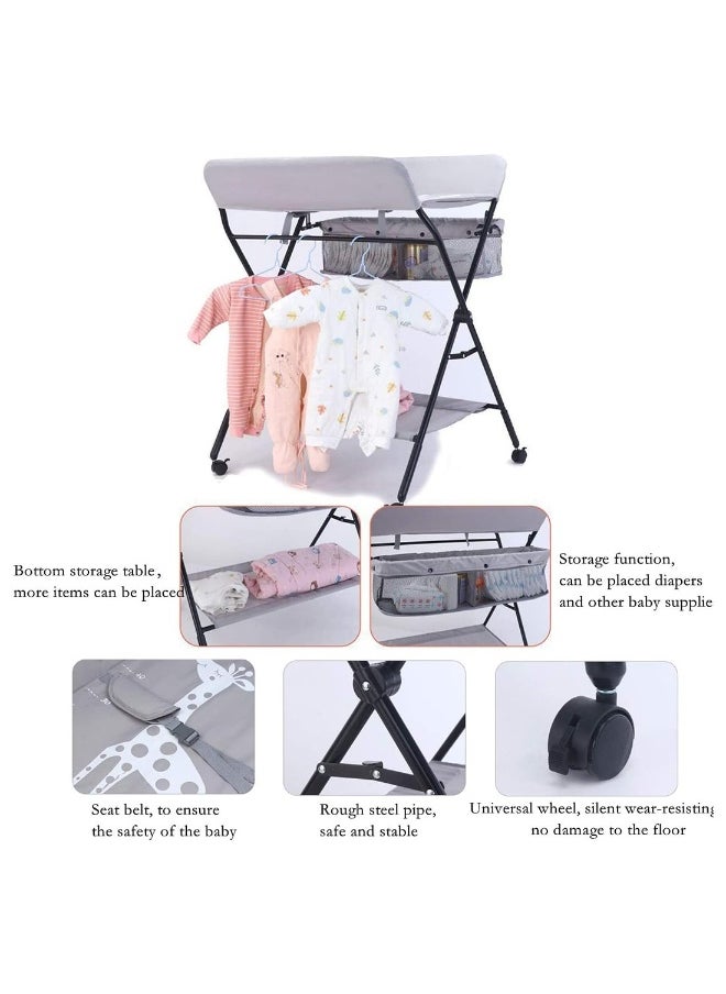 Foldable Baby Changing Table With Wheels And Storage Bag