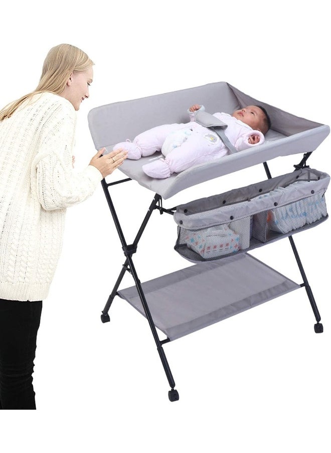 Foldable Baby Changing Table With Wheels And Storage Bag