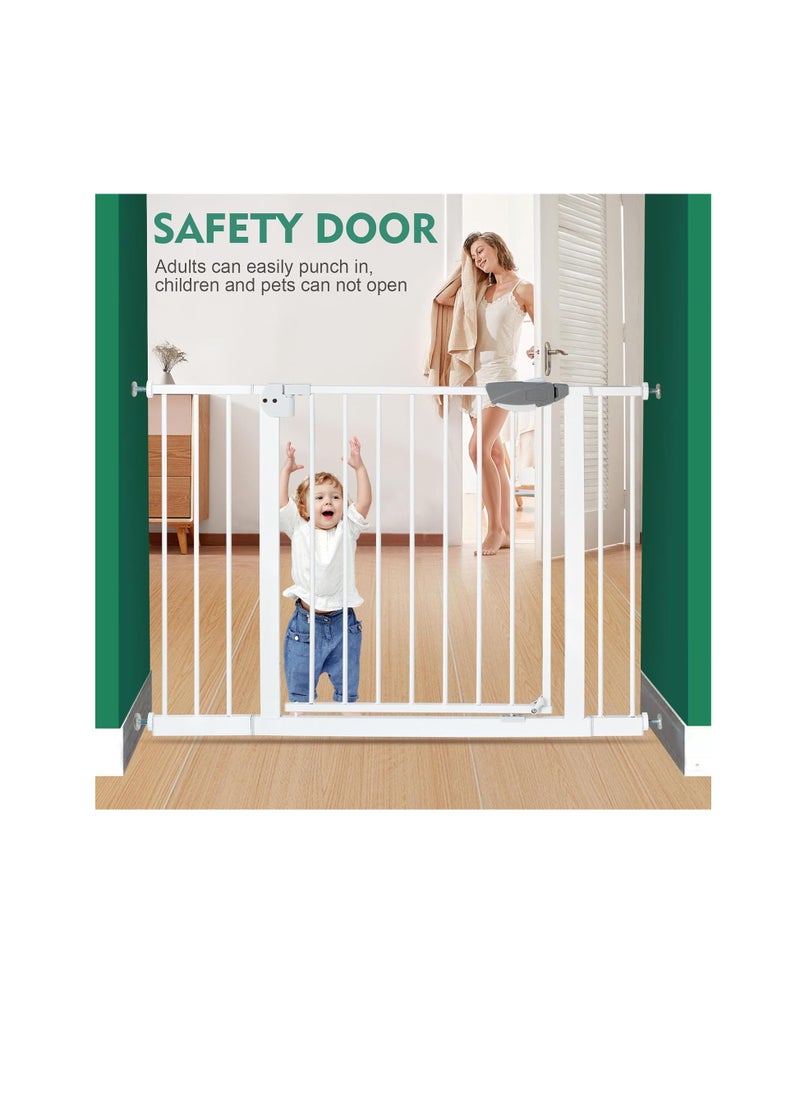 Auto Close Safety Baby Gate, Extra Wide Child Gate,Safety Gate for Doors and Stairs,Safety Door Fence, Stair Gate for Kids Toddlers, Doorway Stairway Guardrail, Kitchen Entrance Barrier for Pet Dog,Maximum Suitable For 144cm, Including 10cm, 20cm, 30cm Extension Rack(Gate+10/20/30cm Extension,75-144cm)
