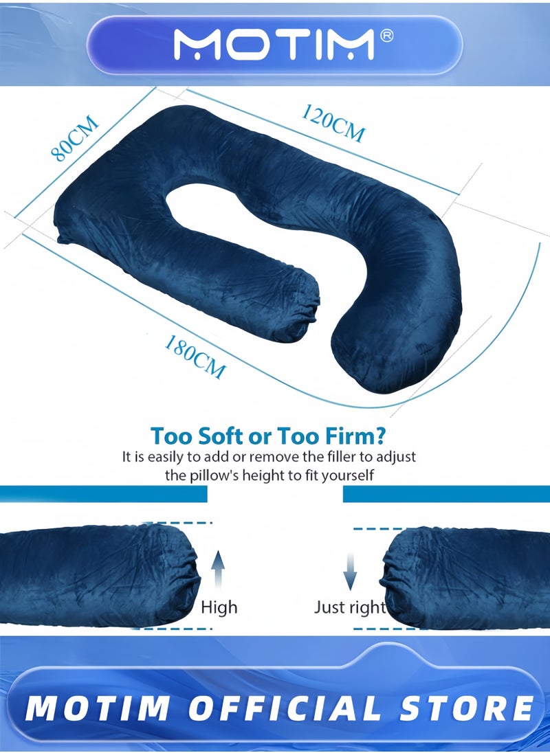 Pregnancy Pillow Full Body U-Shaped Pillow Maternity Support for Pregnant Women Nursing Side Sleeping with Washable Velvet Cover (80x120x180cm)