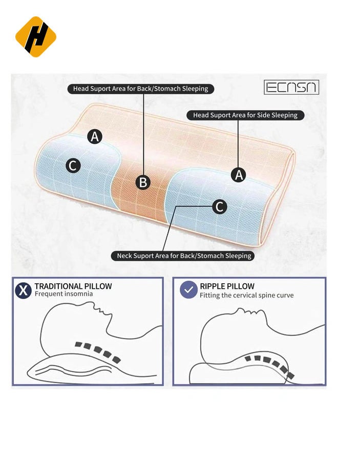 Memory Foam Neck Pillow, Contour Memory Foam Side and Back Sleepers Bed Pillow- Sleeping Pillows for Adults