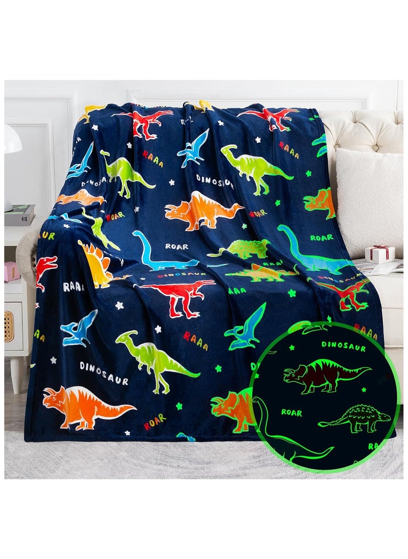 Kids Glow in The Dark Blanket Soft Throw All Seasons for Couch Sofa Bed /Dinosaur Gifts Toys for Kids Boys - Glow in The Dark Blanket Dino Throw Age 1-13 Years Old 150 x 120cm