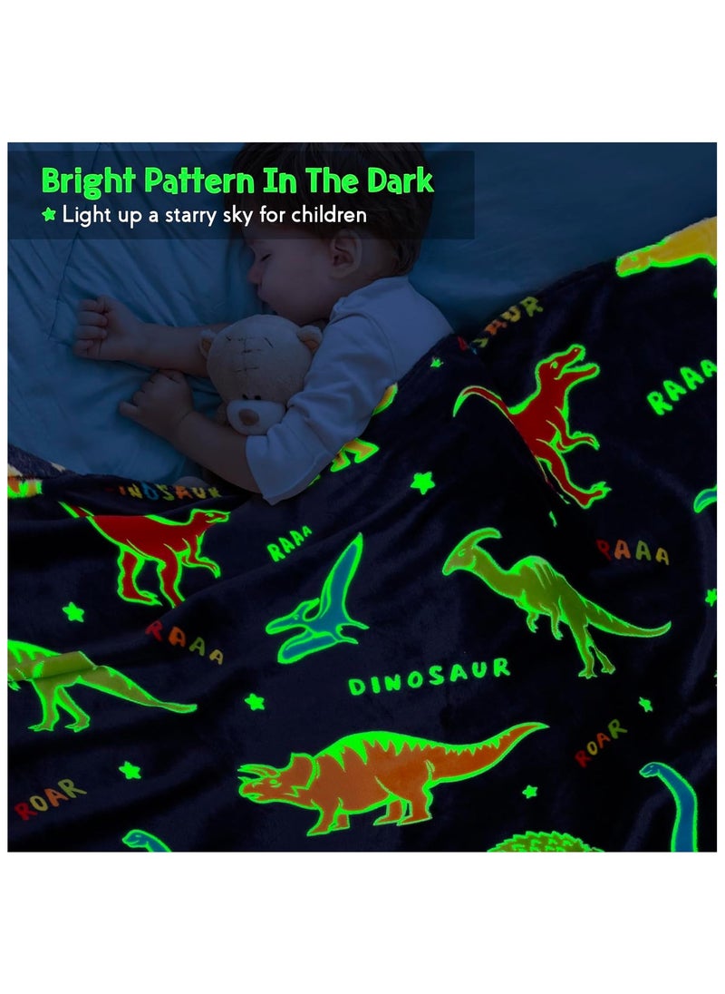 Kids Glow in The Dark Blanket Soft Throw All Seasons for Couch Sofa Bed /Dinosaur Gifts Toys for Kids Boys - Glow in The Dark Blanket Dino Throw Age 1-13 Years Old 150 x 120cm