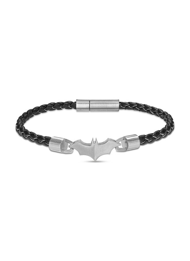 Batarang Men's Leather Bracelet with Black Stainless Steel Pendant, Magnetic Closure