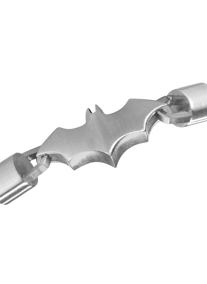 Batarang Men's Leather Bracelet with Black Stainless Steel Pendant, Magnetic Closure