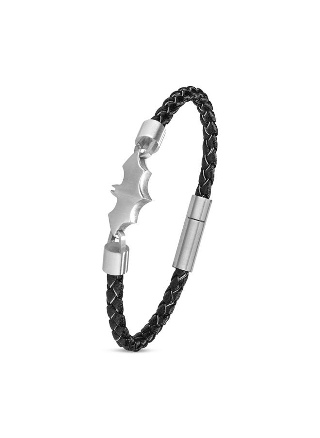 Batarang Men's Leather Bracelet with Black Stainless Steel Pendant, Magnetic Closure