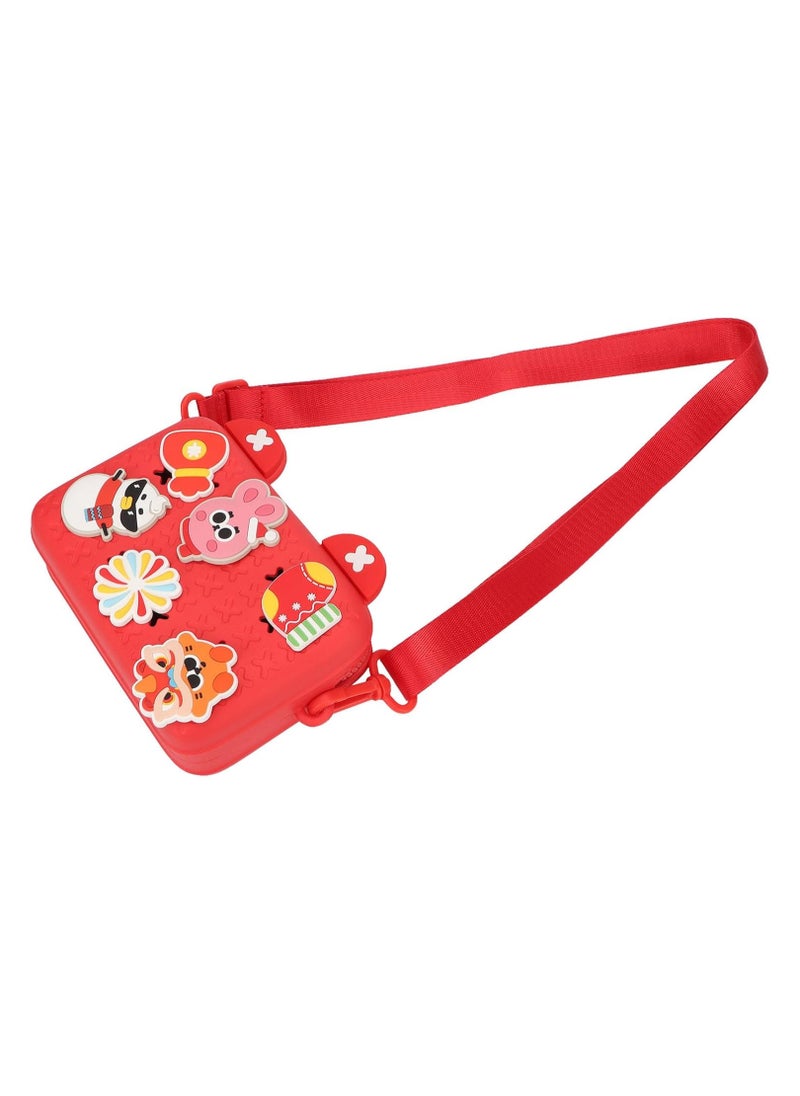 Kids Shoulder Bag, Shock Absorption Kids Camera Messenger Bag Cartoon Decors for Outdoor Use (Red)