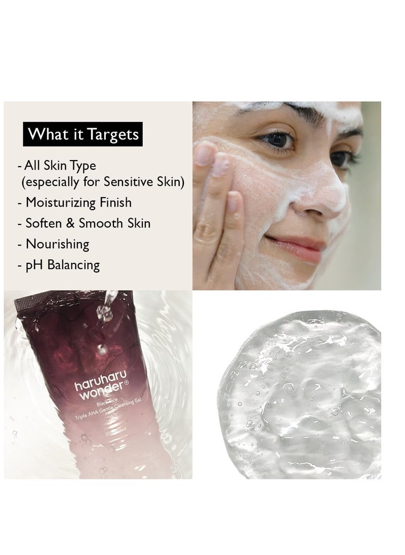 HARUHARU Wonder Black Rice Triple AHA Gentle Cleansing Gel 3.38 fl oz, Hydrating Cleansing gel, Gentle exfoliating, Vegan, Travel essentials