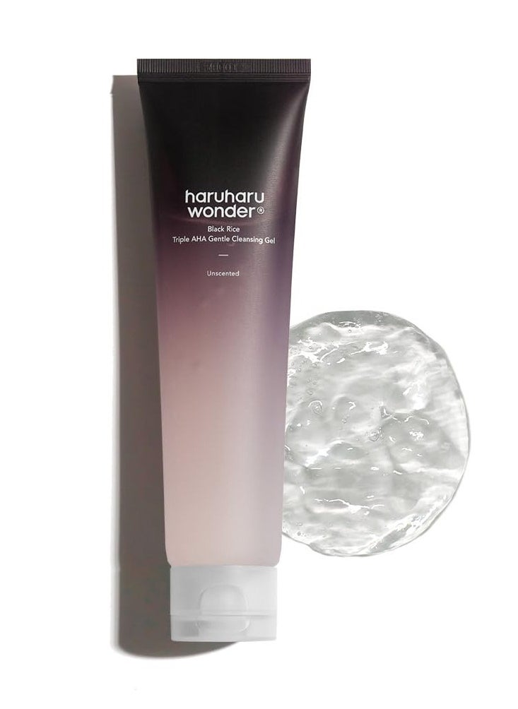 HARUHARU Wonder Black Rice Triple AHA Gentle Cleansing Gel 3.38 fl oz, Hydrating Cleansing gel, Gentle exfoliating, Vegan, Travel essentials